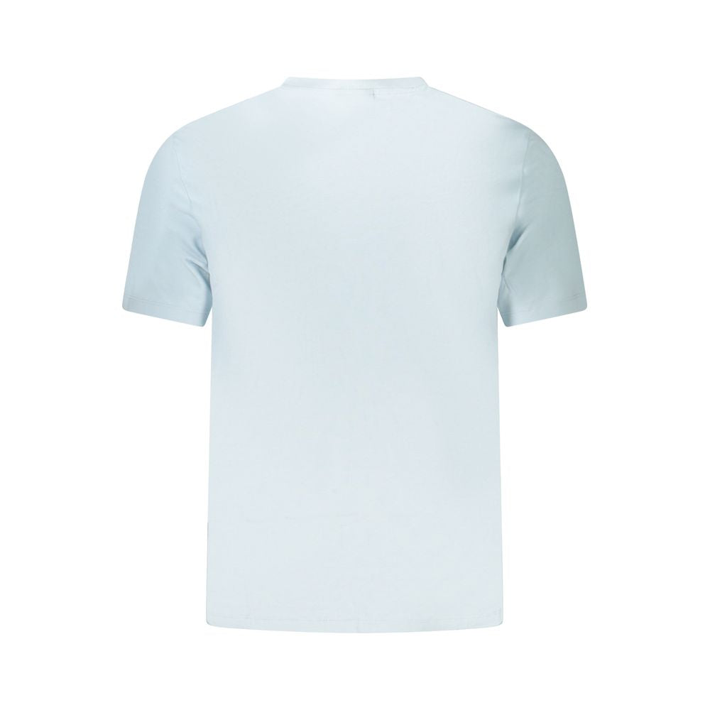 Calvin Klein Blue Cotton Men T-Shirt showcasing back view with short sleeves and crew neck design.
