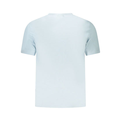 Calvin Klein Blue Cotton Men T-Shirt showcasing back view with short sleeves and crew neck design.