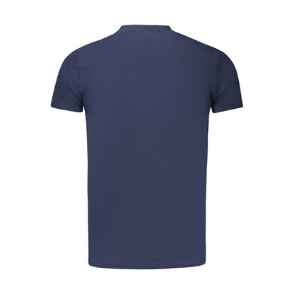 Back view of Pepe Jeans Blue Cotton Men T-Shirt showcasing slim fit and crew neck design
