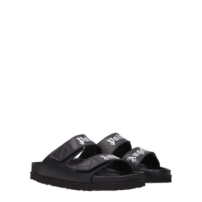 Palm Angels Black Leather Slippers