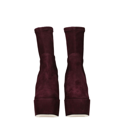 Stuart Weitzman Purple Leather Ankle Boots - High heel suede boots in cordovan color with leather sole, round toe, and 16 cm heel height.