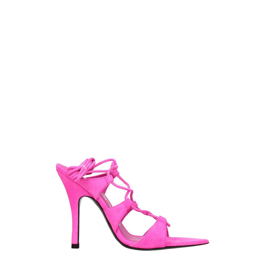 The Attico Pink Leather Stiletto Heel Sandals with self-tie closure and high heel, featuring pointy toe design. Style: casual.