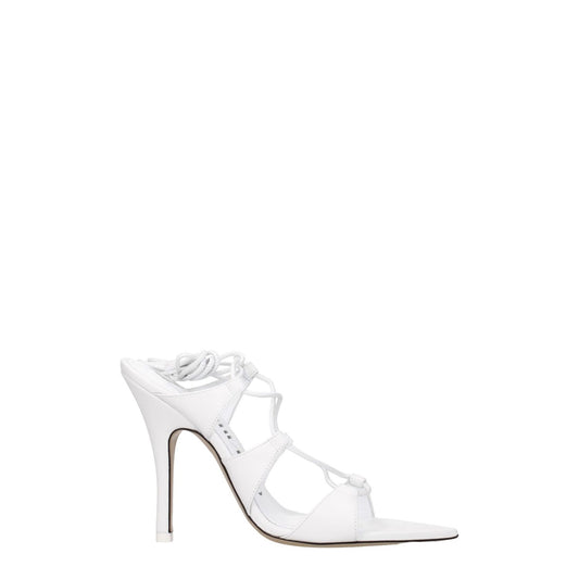 The Attico White Leather Stiletto Heel Sandals with self-tie closures, round toe, and 10.5 cm high heel.