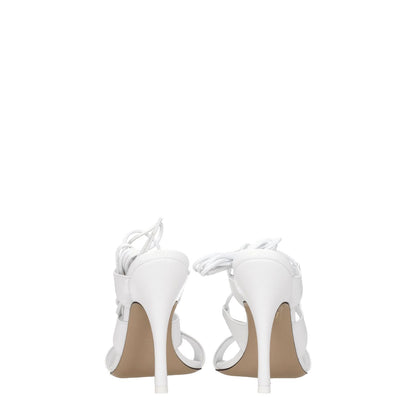 Back view of The Attico White Leather Stiletto Heel Sandals with self-tie closures and high heels.