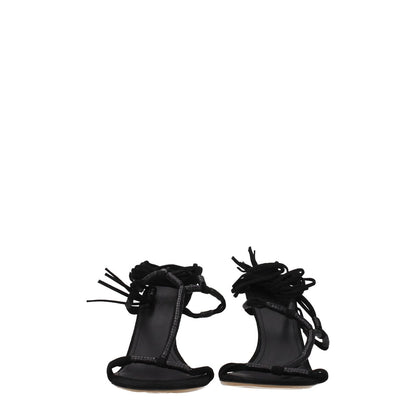 Isabel Marant Black Leather Stiletto Heel Sandals with suede, open toe, and self-tie closures, featuring a high heel design.