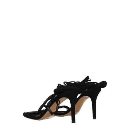 Isabel Marant Black Leather Stiletto Heel Sandals with open toe and self tie closure, featuring a suede finish and 9.5 cm high heels.
