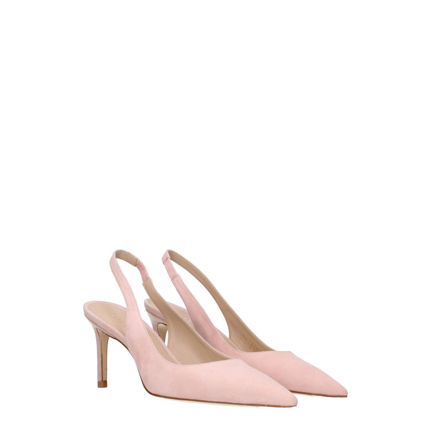 Stuart Weitzman Pink Leather Mid Heel Pumps with pointy toe and suede design, perfect for casual style and elegant fit.