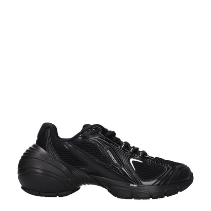 Givenchy Black Fabric Athletic Sneakers with logos, lace-up design, leather and rubber materials, mid-heel, and round toe.