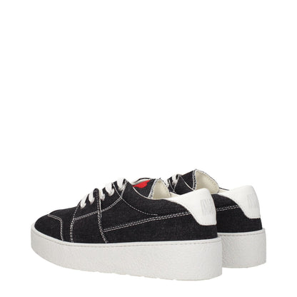 Ami Paris Black Fabric Low Top Sneakers with lace-up closure, rubber sole, and white logo detailing on the back.