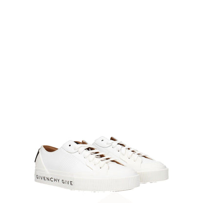 Givenchy White Leather Low Top Sneakers with logos and rubber sole, BE000TE0GA100, sporty glam style with lace-up closure and round toe.