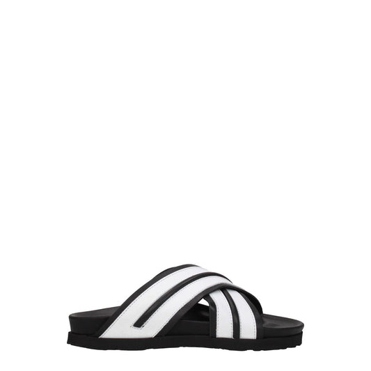 Palm Angels White Leather Slippers with open toe and black rubber sole, casual style footwear for comfort and elegance.