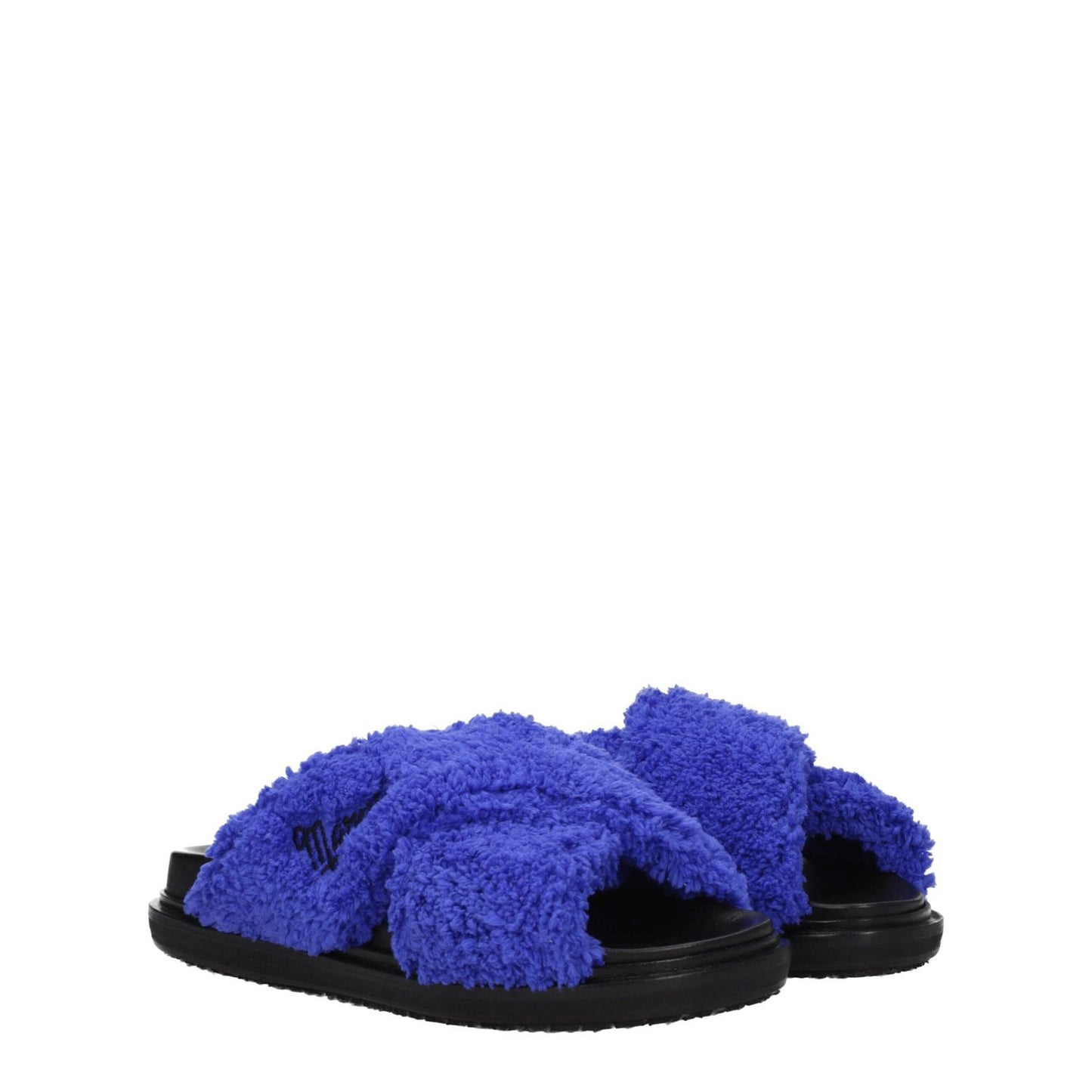 Marni Purple Fabric Slippers with open toe and side logo, featuring rubber sole and casual style, color violet with juniper accents.