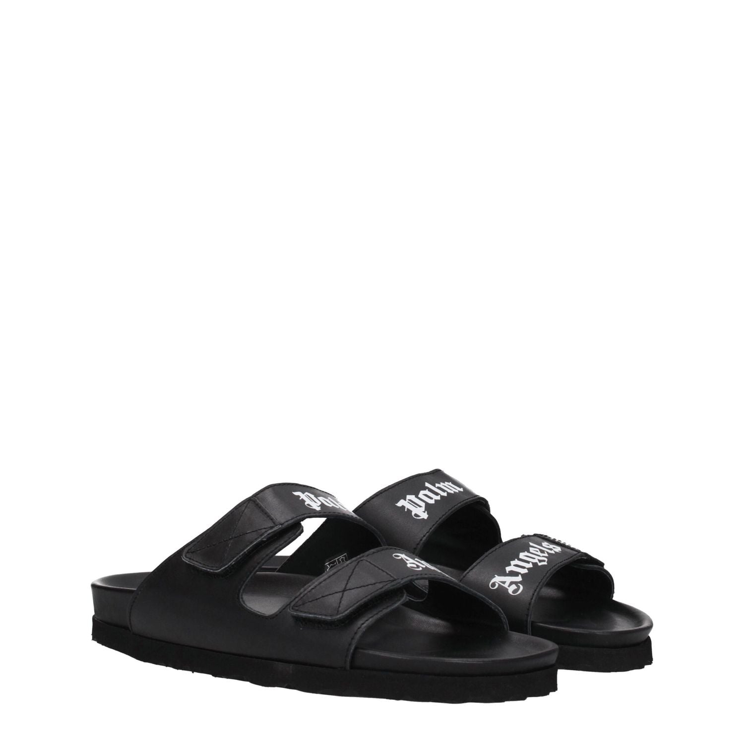 Palm Angels Black Leather Slippers