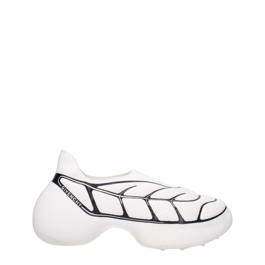 Givenchy White Fabric Low Top Sneakers, side view with side logo, round toe, and mid heels. MPN: BH0076H1C6116, casual style.