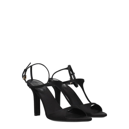 Givenchy Black Satin Stiletto Heel Sandals with open toe and buckle closure, featuring a side logo and leather sole, 9.5 cm high heel.
