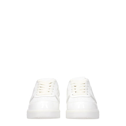 Givenchy White Leather Low Top Sneakers with logos and lace-up closure, featuring a round toe and rubber sole for casual style.
