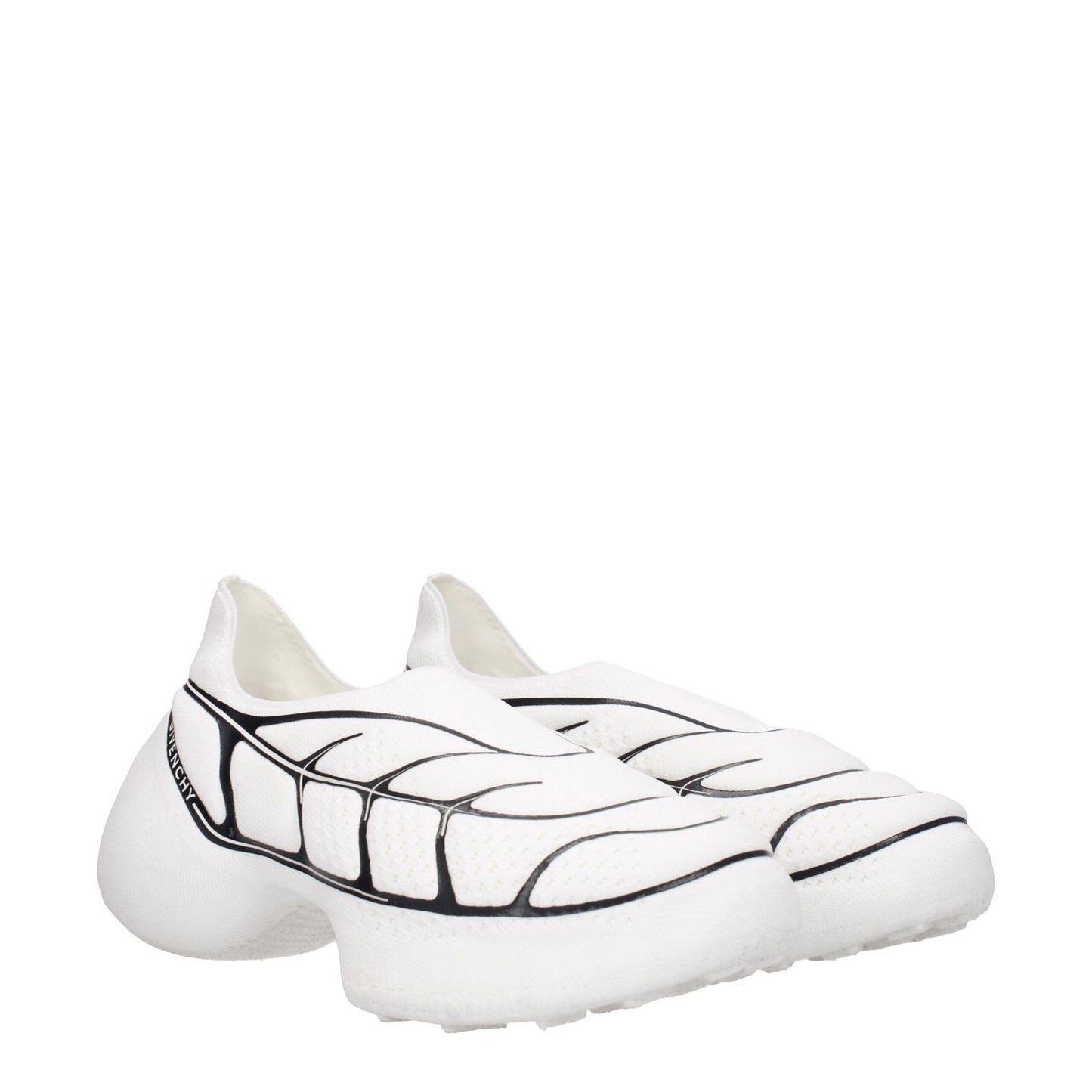 Givenchy White Fabric Low Top Sneakers with side logo and round toe design, featuring fabric sole and mid heels, style code F77226.