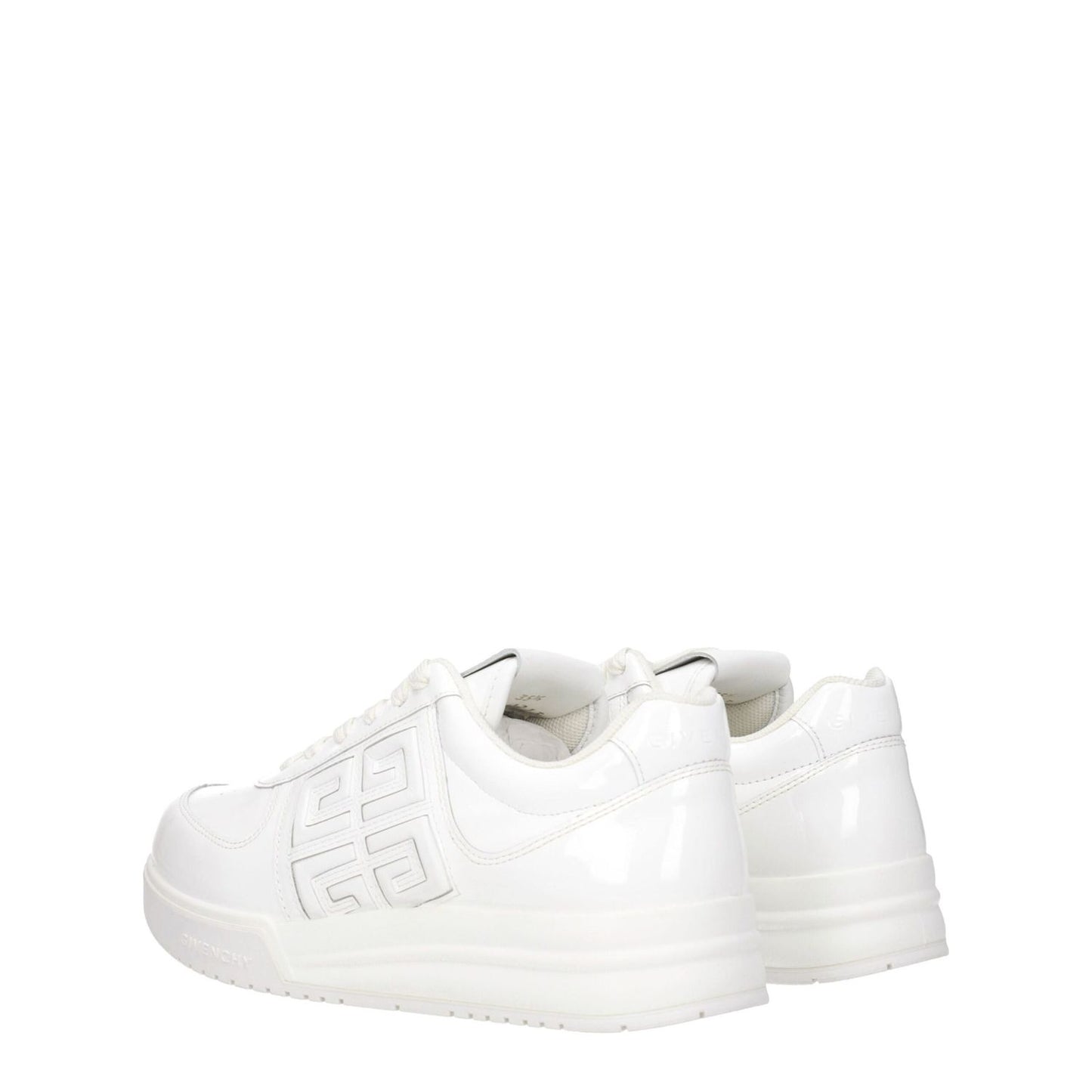 Givenchy White Leather Low Top Sneakers with logo detailing and lace-up closure, featuring a rubber sole and round toe design.