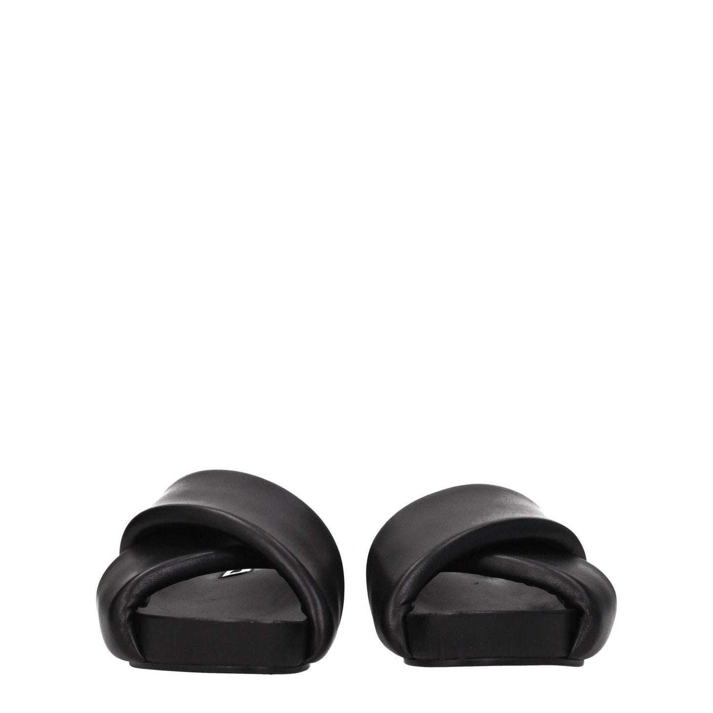 Jil Sander Black Leather Slippers with vintage effect, open toe design, and mid heels, showcasing casual style and quality leather craftsmanship.