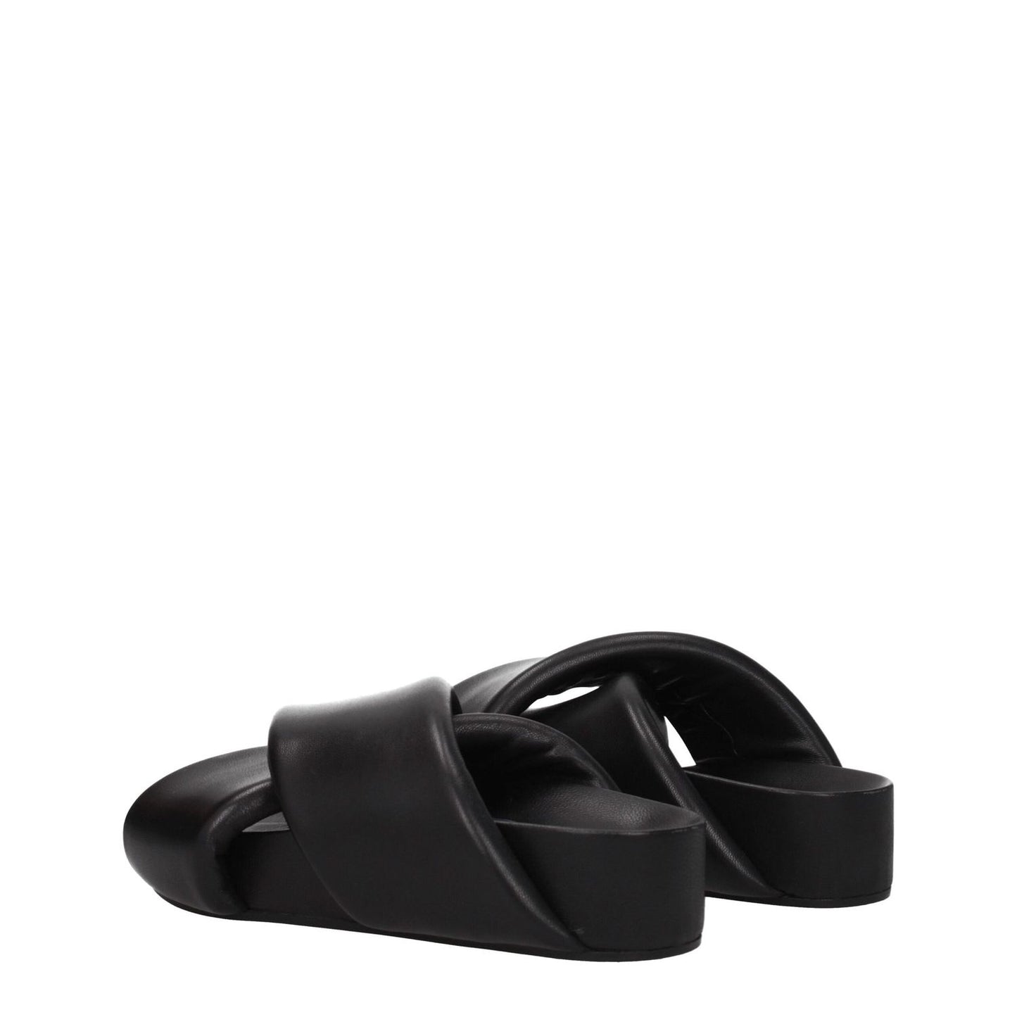 Jil Sander Black Leather Slippers with open toe design and vintage effect, featuring mid heels and leather sole, perfect for casual style.