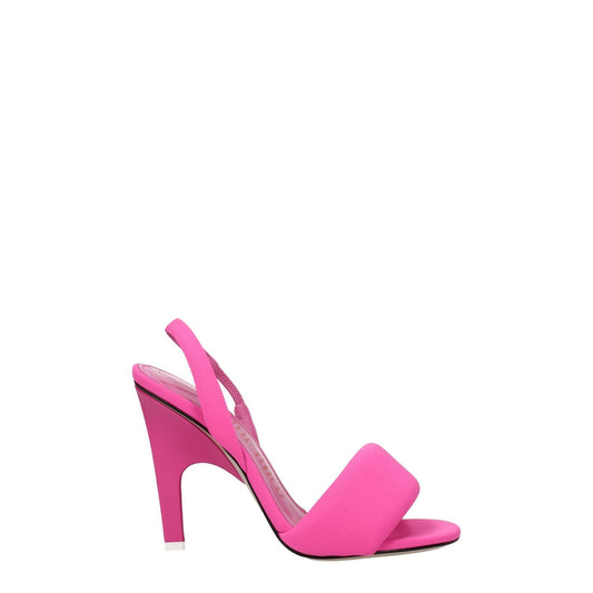 The Attico Pink Fabric Stiletto Heel Sandals with open toe and high heel design, featuring leather sole, perfect for casual style.