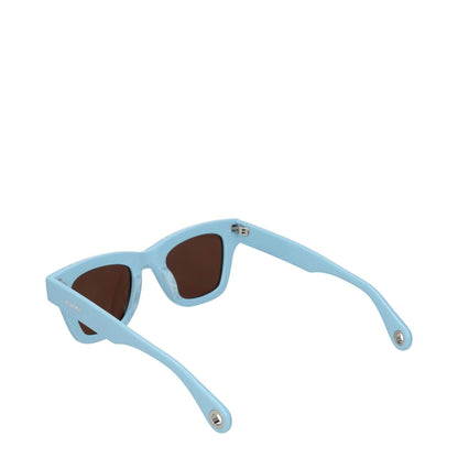 Jacquemus Light Blue Acetate Sunglasses with logo, dark lenses, aviator style, and protective case included.