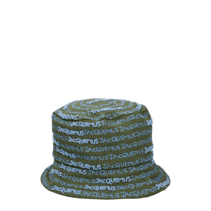 Jacquemus Green Cotton Bucket Hat with logo and beaded design, made of cotton, in khaki secondary color, casual style.