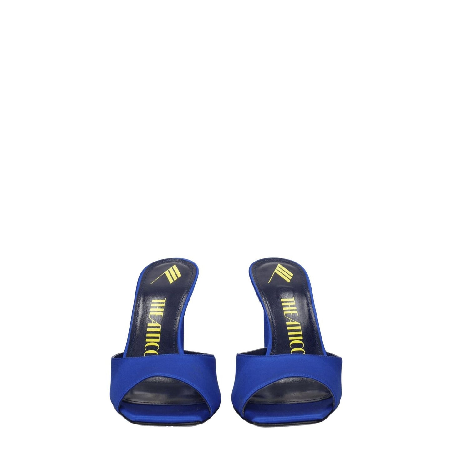 The Attico Blue Satin Stiletto Heel Sandals with rhinestones and open toe, made with satin and leather sole, high heel height of 10 cm.