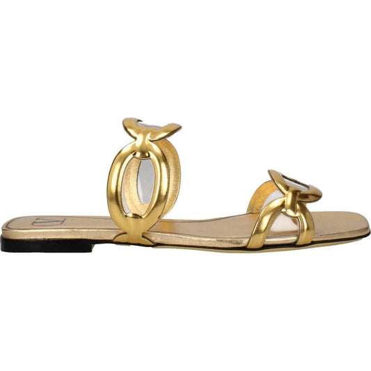 Valentino Garavani Gold Leather Slippers Sandals VA-8547405594889-EU37/US7