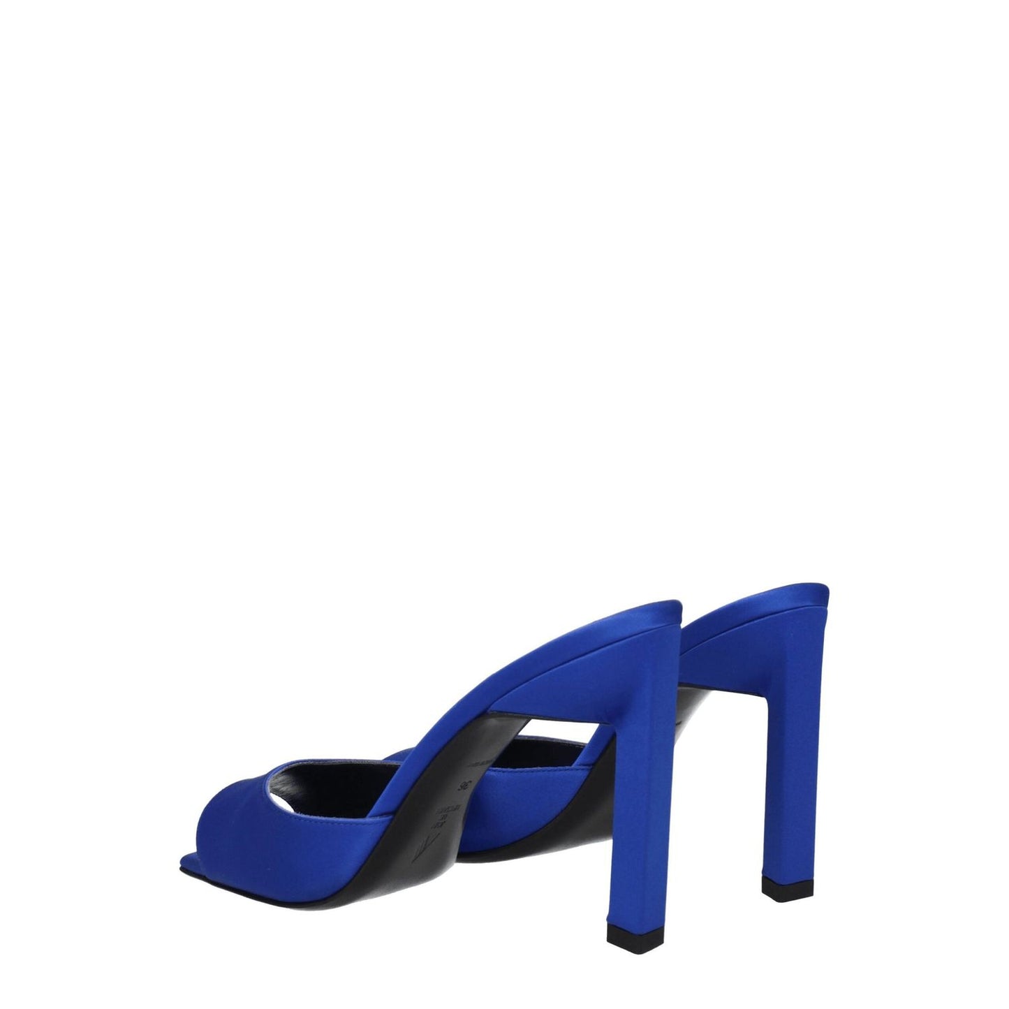 The Attico Blue Satin Stiletto Heel Sandals with rhinestone accents, 10 cm high heel, open toe, leather sole, cobalt blue and black