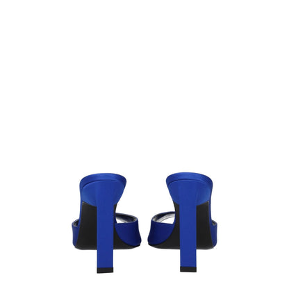 Back view of The Attico Blue Satin Stiletto Heel Sandals with rhinestones and leather sole.