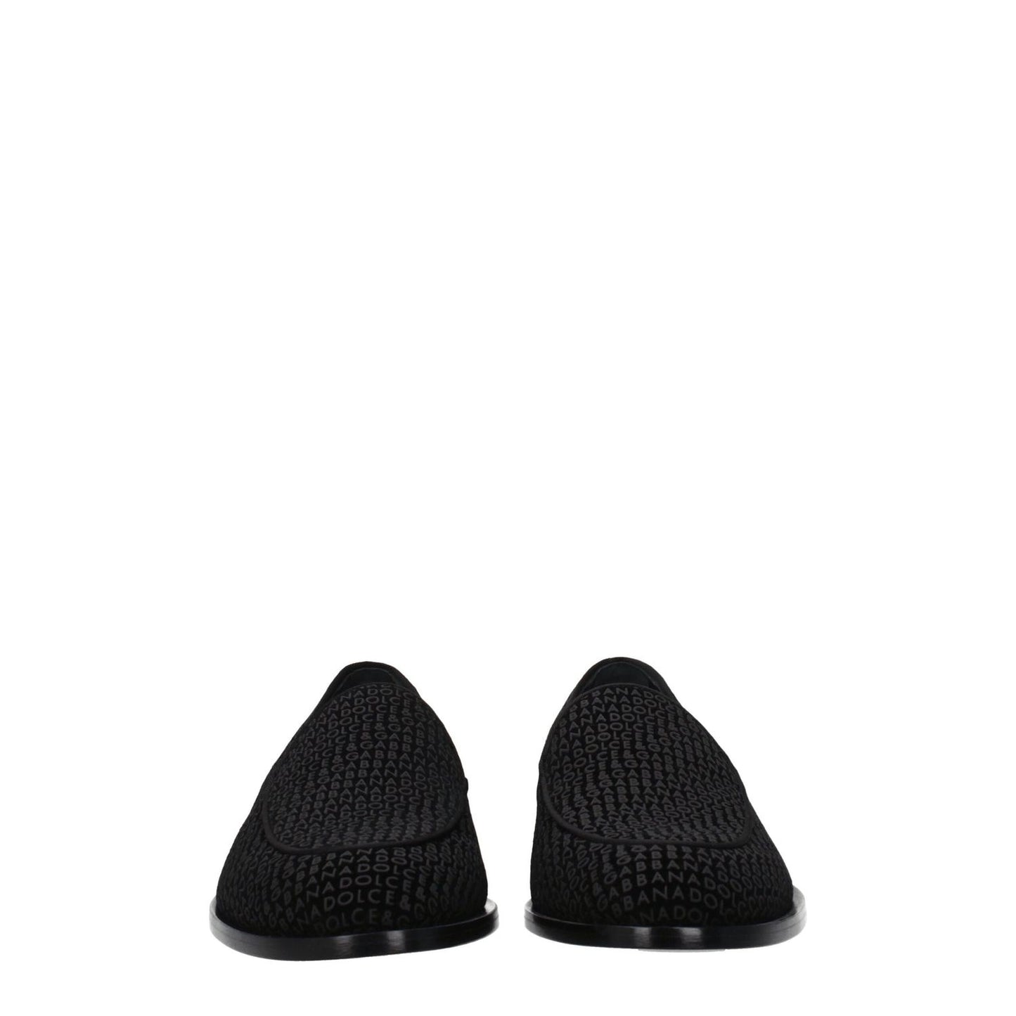 Dolce & Gabbana Black Velvet Slip-On Loafers with logo design, featuring leather sole and round toe for a stylish look.