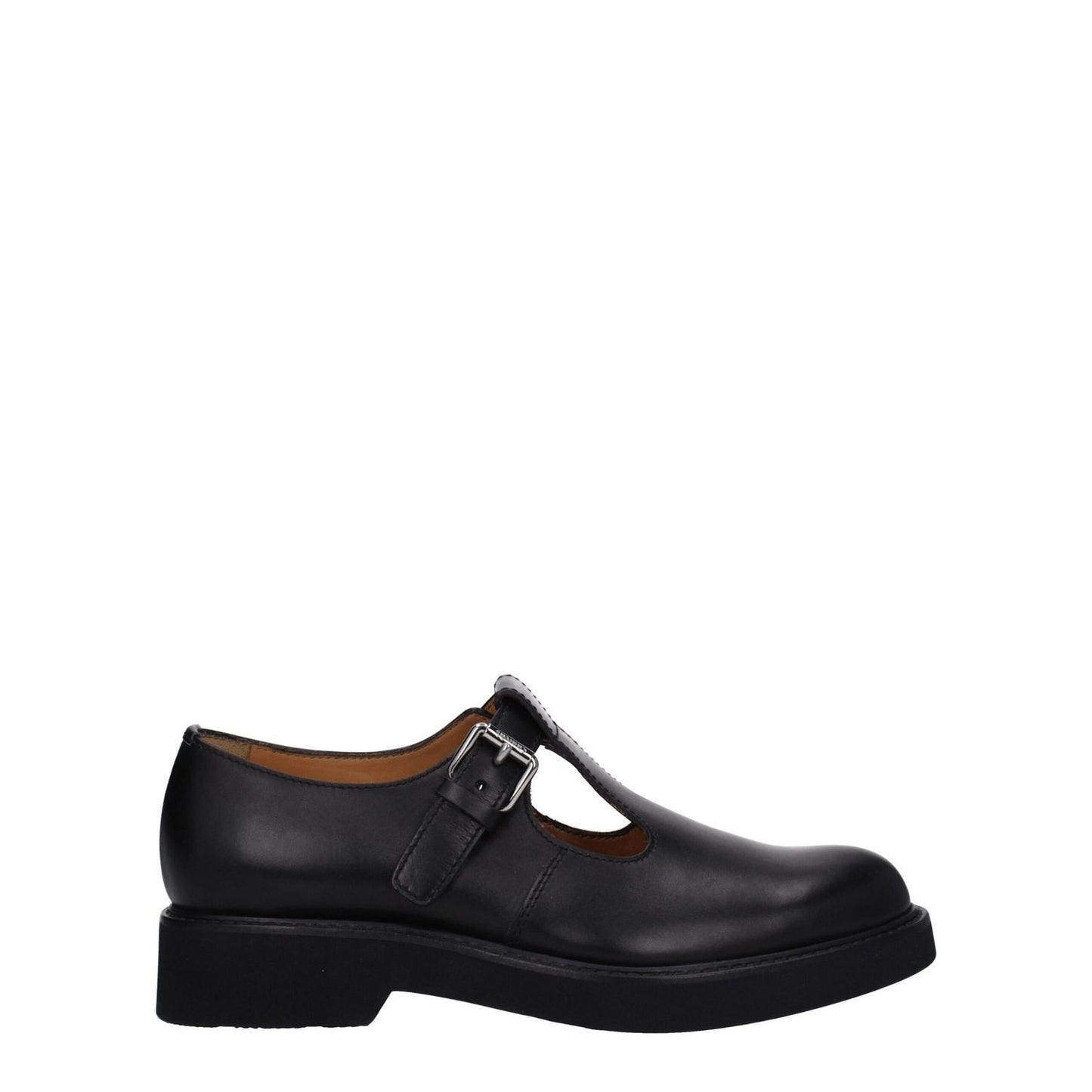 Church's Black Leather Oxfords And Derbies with silver buckle, rubber sole, and mid heels. Casual style, MPN: DX01019AGX99F0AAB.