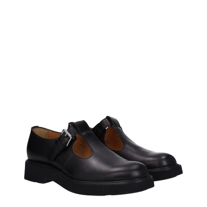 Church's Black Leather Oxfords And Derbies with buckle closure and round toe, featuring mid heels and rubber sole.