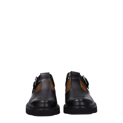 Church's Black Leather Oxfords And Derbies with buckle closure, rubber sole, and mid heels, featuring a round toe design.