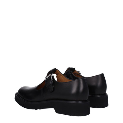 Church's Black Leather Oxfords And Derbies with buckle closure, round toe, rubber sole, and mid heels, style code F78689.