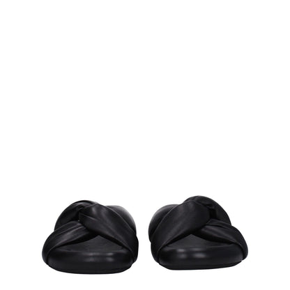 Marni Black Leather Slippers featuring open toe design with side logo and mid heels. Casual style leather slippers with rubber sole.