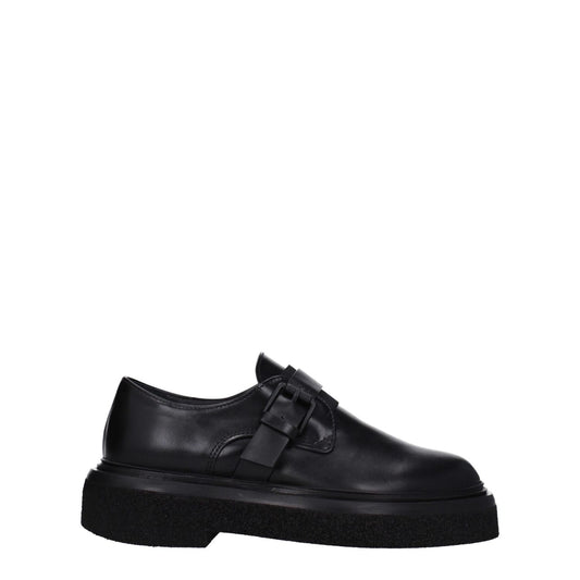 Max Mara Black Leather Oxfords And Derbies with monkstrap design, buckle closure, rubber sole, and round toe, style: casual, heel type: low.