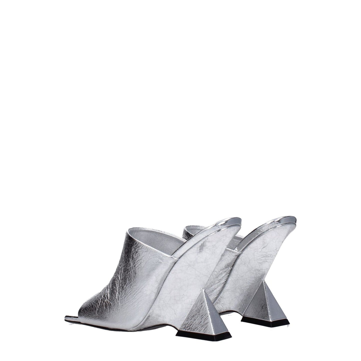 The Attico Gray Leather Platform Sandals with high heel and open toe in vintage effect silver leather, MPN S634L070002, casual style.