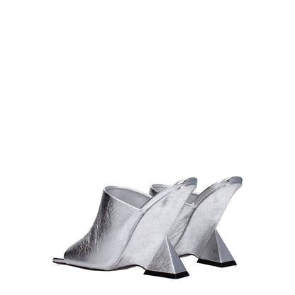 The Attico Gray Leather Platform Sandals with high heel and open toe in vintage effect silver leather, MPN S634L070002, casual style.