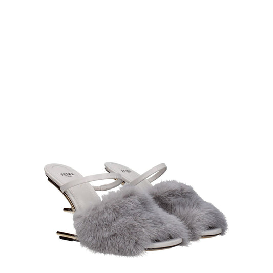 Fendi Gray Mink Slippers Sandals FE-8547460055305-EU38/US8