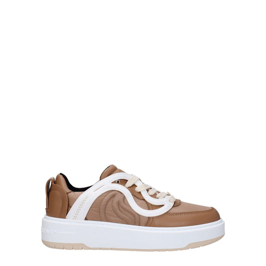 Stella McCartney Brown Fabric Chunky Sneakers with lace up closure and rubber sole, featuring front and back logos, low flat heel.