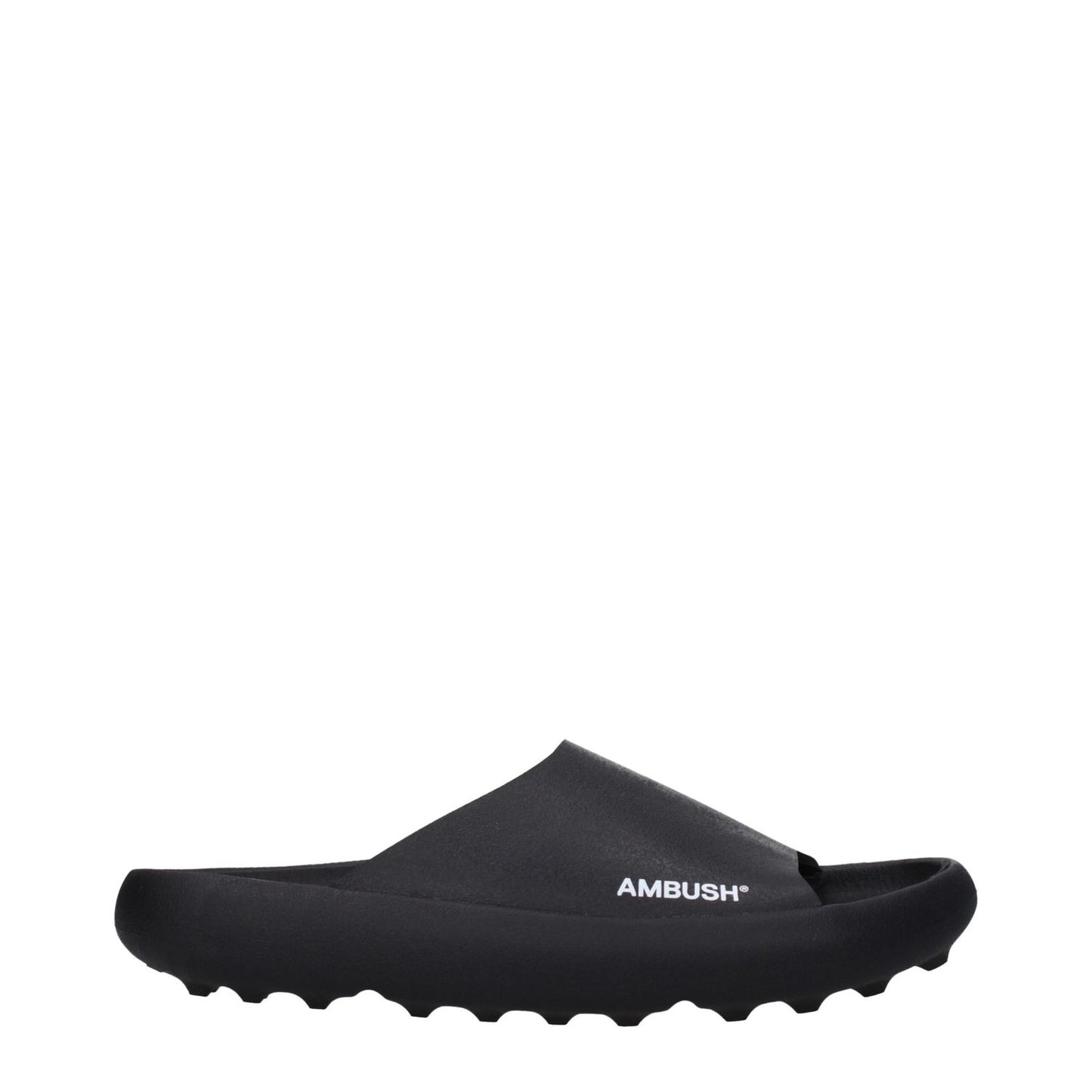 Ambush Black Cotton Slippers with side logo, open toe rubber clogs, style street, MPN BMIC005MAT0011001