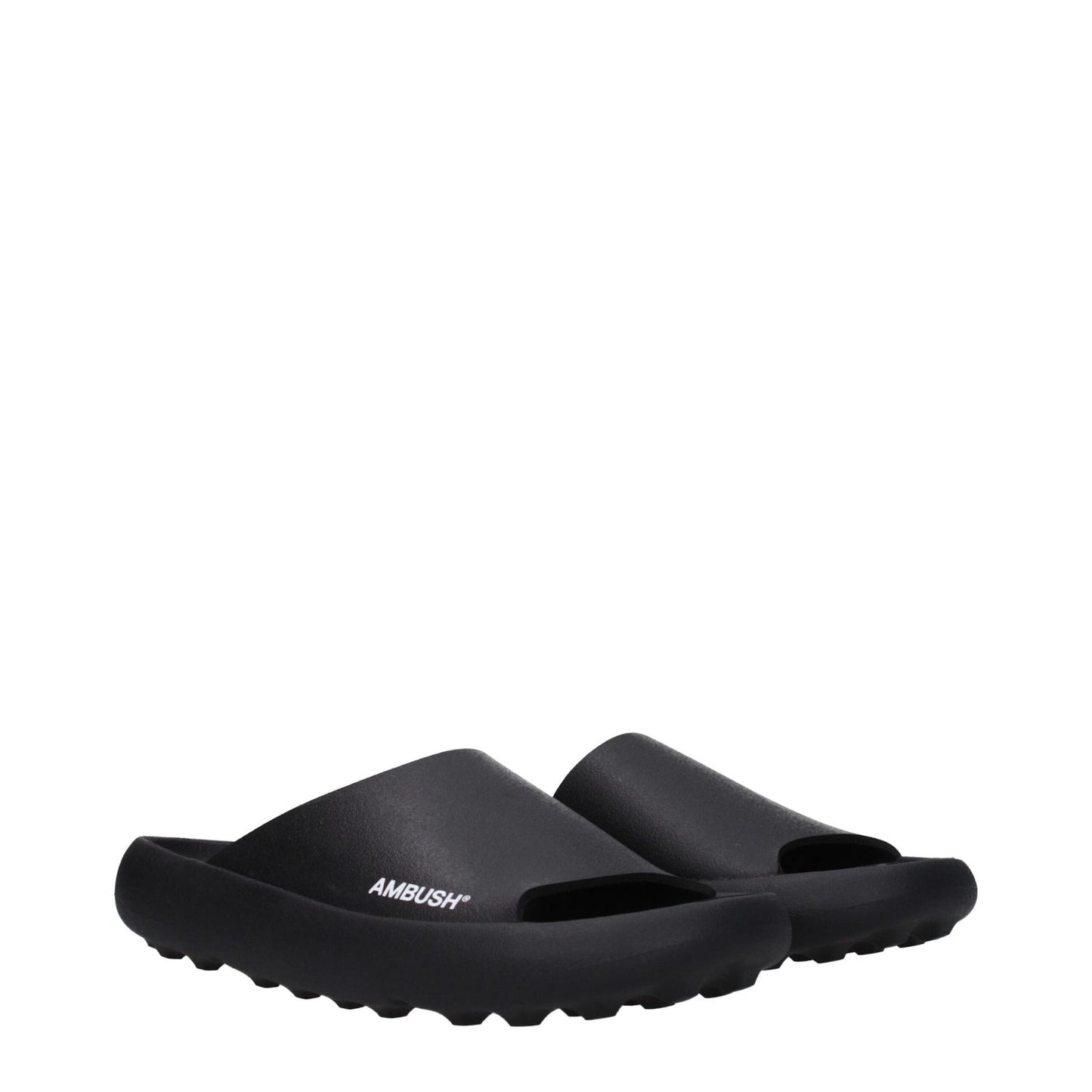 Ambush Black Cotton Slippers with side logo, rubber sole, open toe design.