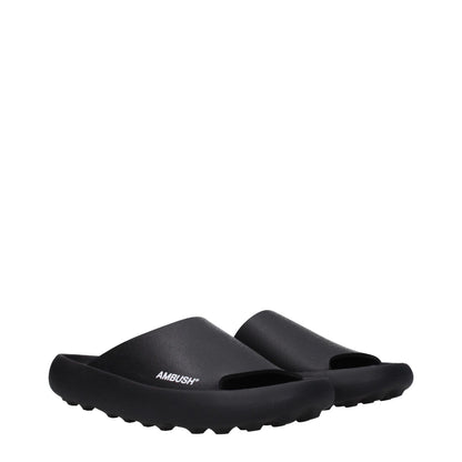 Ambush Black Cotton Slippers with side logo, rubber sole, open toe design.