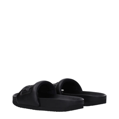 Ambush Black Leather Slippers featuring open toe design and a rubber sole, showcasing front logo in street style.