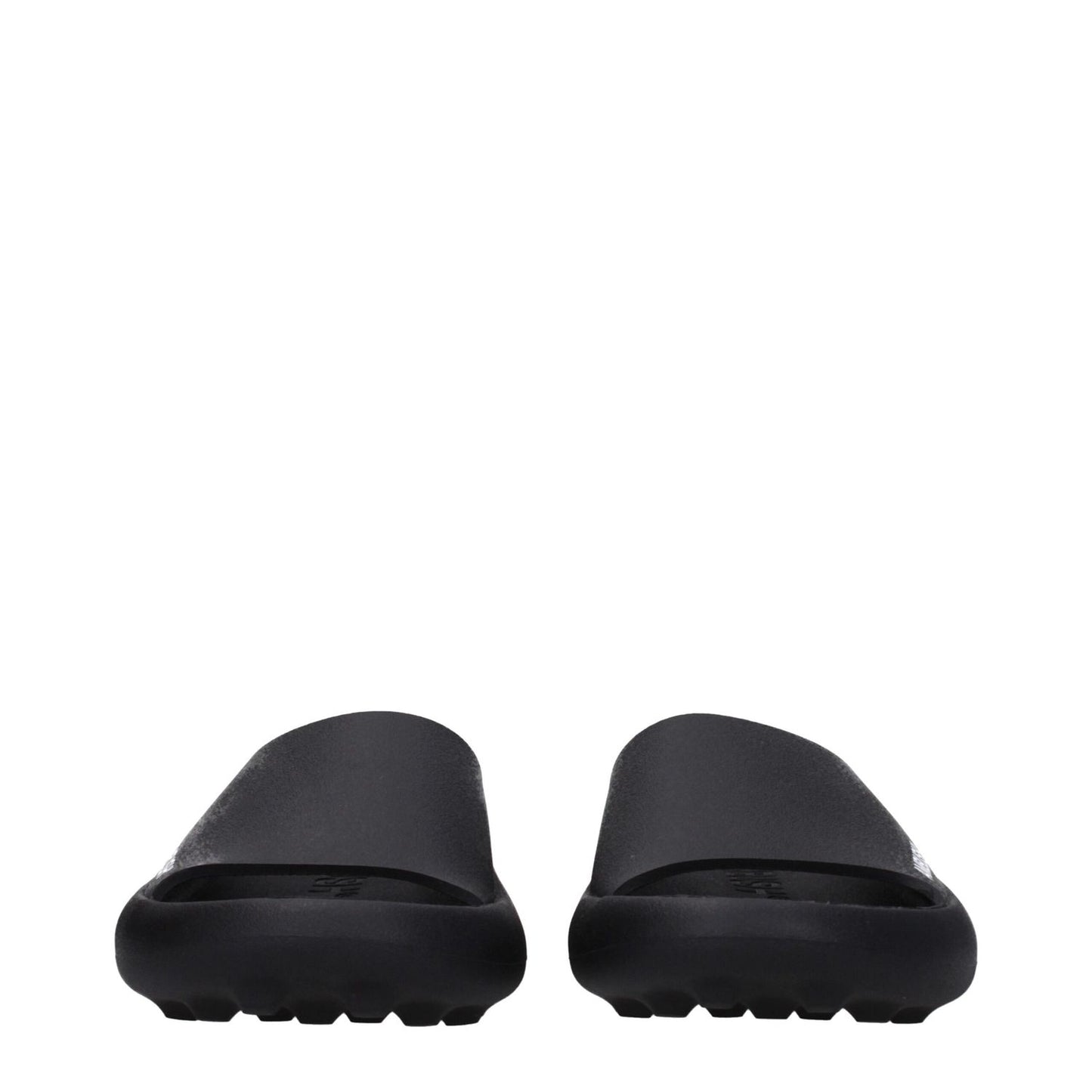 Ambush Black Cotton Slippers with side logo and rubber sole, open toe design, front view.