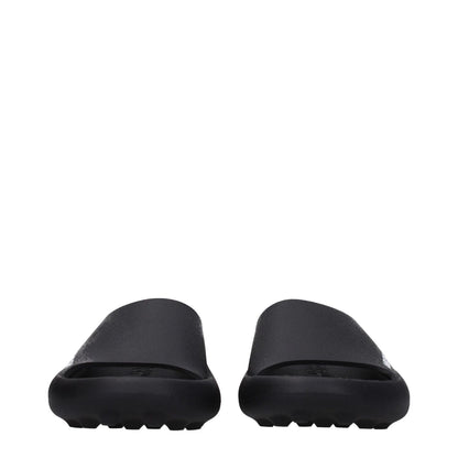 Ambush Black Cotton Slippers with side logo and rubber sole, open toe design, front view.