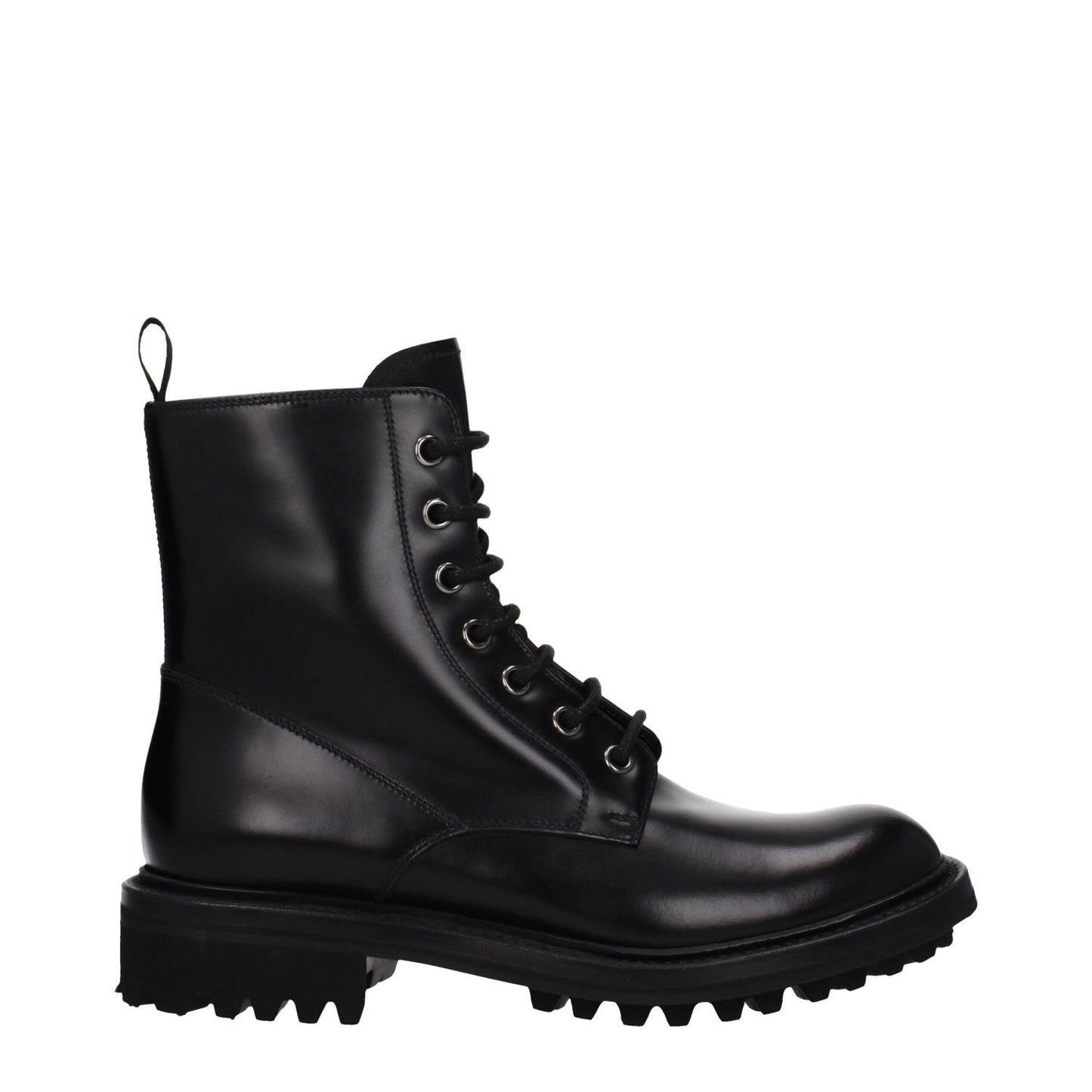 Church's Black Leather Ankle Boots with vintage effect and lace-up closure, featuring a round toe and rubber sole, style: casual.