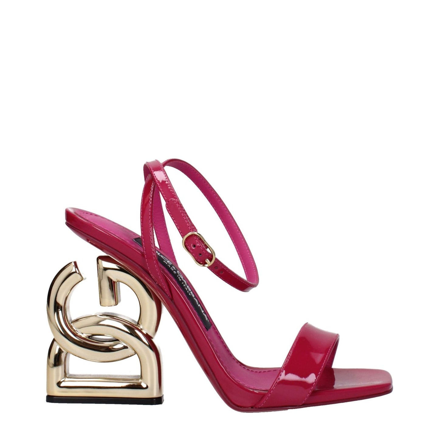 Dolce & Gabbana Pink Leather Stiletto Heel Sandals with gold detail and open toe design
